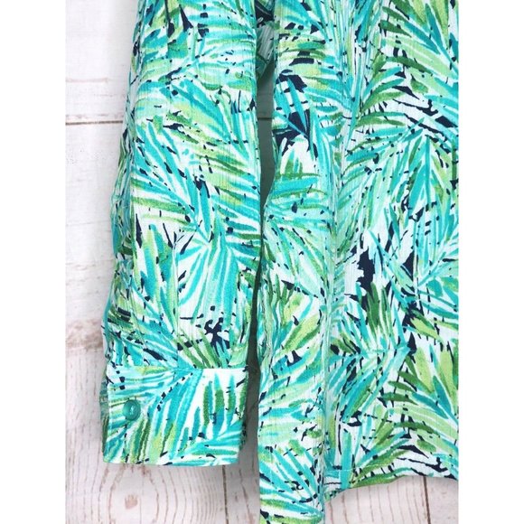 Appleseeds Petites PXL Floral Button Cuff Green Women Full Button Shirt - Picture 6 of 16